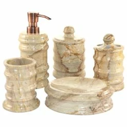Cheapest 🛒 Nature Home Decor Sahara Beige Marble 5-Piece Bathroom Accessories Set Of Bengal Collection 🎁