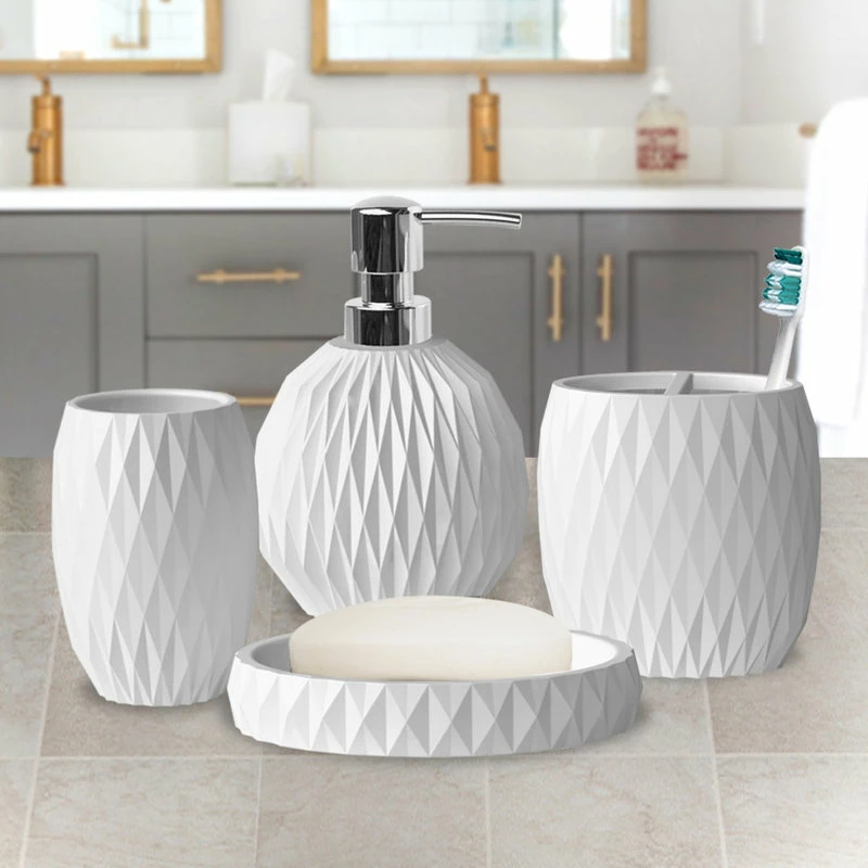 Wholesale ๐งจ TATARA Resin Bath Accessory Set For Vanity Countertops 4 Piece Luxury Ensemble, White ๐ 2 Wholesale ๐งจ TATARA Resin Bath Accessory Set For Vanity Countertops 4 Piece Luxury Ensemble, White ๐ - Image 2