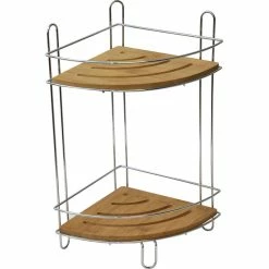 Flash Sale 🥰 EVIDECO Freestanding Organizer Metal Wire Corner Shower Caddy - 2 Bamboo Shelves Brown ✔️