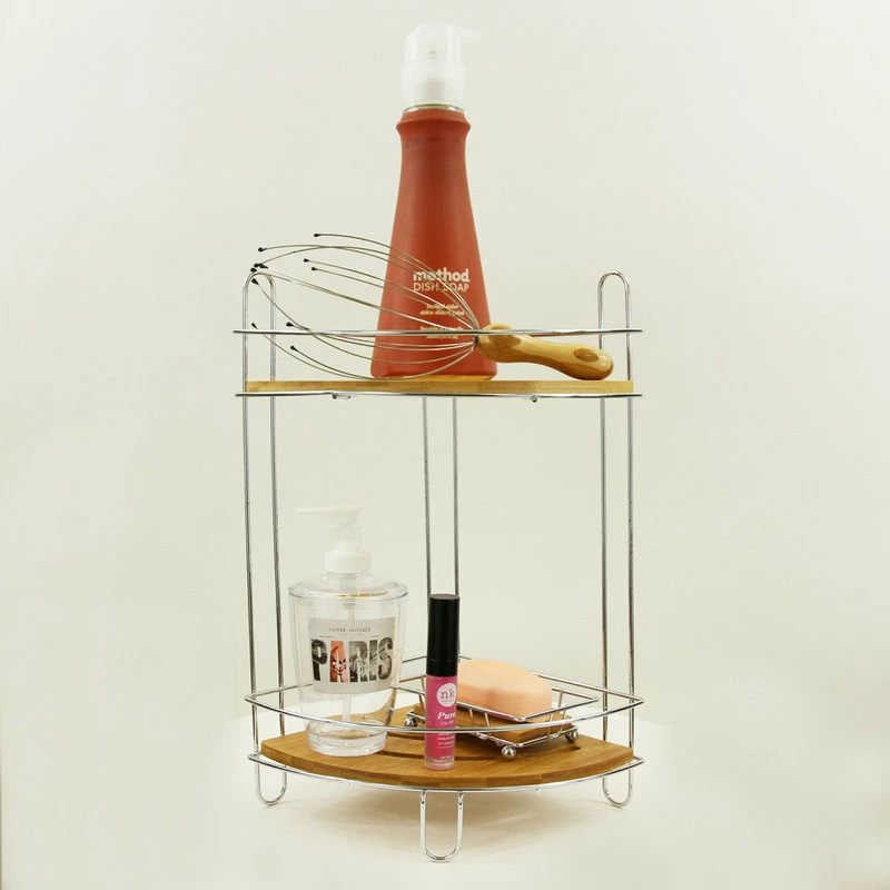 Flash Sale 🥰 EVIDECO Freestanding Organizer Metal Wire Corner Shower Caddy - 2 Bamboo Shelves Brown ✔️ 2 Flash Sale 🥰 EVIDECO Freestanding Organizer Metal Wire Corner Shower Caddy - 2 Bamboo Shelves Brown ✔️ - Image 2