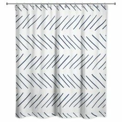 Outlet 🔥 DDCG Modern Chevron Shower Curtain, Blue 🥰