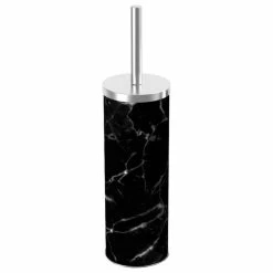Outlet 🤩 HOME BASICS Hide-Away Faux Marble Toilet Brush Set, Black ✨