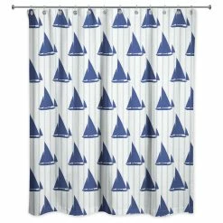 Hot Sale 🤩 DDCG Boat Stripes Blue 71x74 Shower Curtain 👍