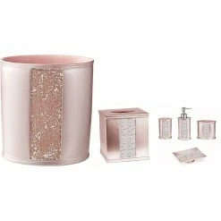 Best Sale 💯 Popular Bath Sinatra Blush Pink Basket, Tissue, Cup, Soap Dish,Toothbrush,Lotion ⭐