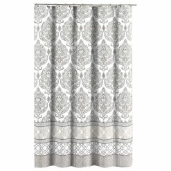 Buy 🥰 Chd Home Fabric Shower Curtain, Floral Damask With Geometric Border, Gray Taupe White ✨