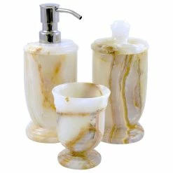 Budget 🔔 Nature Home Decor White Onyx 3-Piece Elegant Bathroom Accessory Set Of Atlantic Collection ❤️