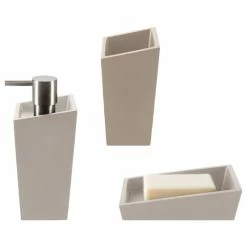 Best Sale 🔥 3-Piece Countertop Accessories Set Spirella Yoshi Matte Taupe Gray Polyresin 🧨