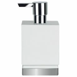 Best deal 🎁 Countertop Soap And Lotion Dispenser Spirella Roma White And Silver Stoneware ✔️