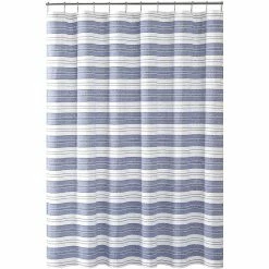 Buy ⌛ VCNY Home Fabric Shower Curtain: Striped Detailed Decorative Weave, Navy ⌛