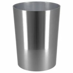 Best Sale 🌟 EVIDECO Bathroom Round Waste Basket NOUMEA Brushed Aluminum 1.7 Gal 🛒