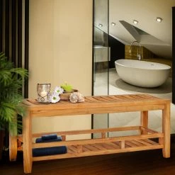 Best Pirce 🎁 Chic Teak Inc. Teak Wood Nassau Shower Stool / Bench With Shelf, 47" 🎁 -Nameeks Shop 887148920127d4b2 4177 w800 h800 b0 p0