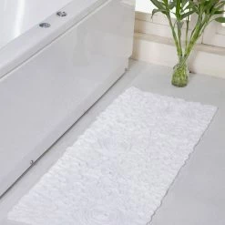 Hot Sale 💯 Home Weavers Inc. Bellflower Bath Rug 21"x54" Runner, White 🔥