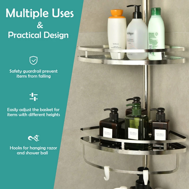 Promo โค๏ธ Costway 4-Tier Shower Corner Caddy Adjustable Bathroom Shelf 304 Stainless Steel ๐ 2 Promo โค๏ธ Costway 4-Tier Shower Corner Caddy Adjustable Bathroom Shelf 304 Stainless Steel ๐ - Image 2