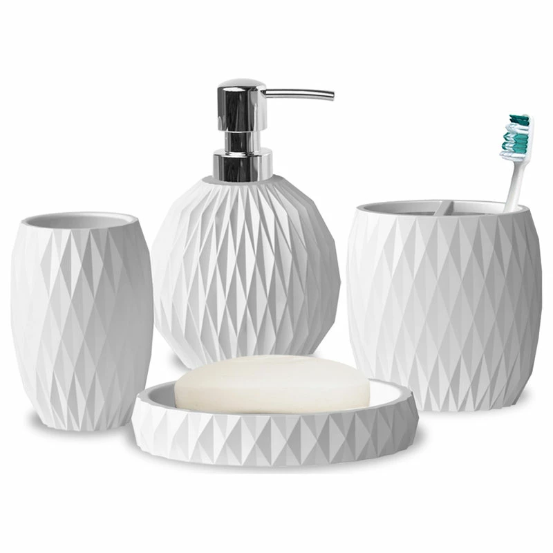 Wholesale ๐งจ TATARA Resin Bath Accessory Set For Vanity Countertops 4 Piece Luxury Ensemble, White ๐ 1 Wholesale ๐งจ TATARA Resin Bath Accessory Set For Vanity Countertops 4 Piece Luxury Ensemble, White ๐