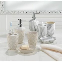 Best deal 👏 Zingz & Thingz 3 Piece Marble Printed Ceramic Bath Accessory In White And Gray 🥰 -Nameeks Shop bde19bf7007916ba 1107 w800 h800 b0 p0