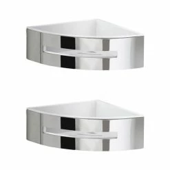 Nameeks Shop 13 Budget 🔔 Nameeks Set Of Chrome Corner Shower Baskets With White Inserts 👍