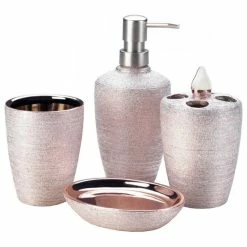Best Pirce 🌟 Zingz & Thingz 3 Piece Shimmer Ceramic Bath Accessory Set In Rose Gold 🤩