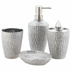 Hot Sale ✨ Eastwindgifts Home Indoor Decorative 🔨 Hammered Silver Texture Bath Accessories 🛒