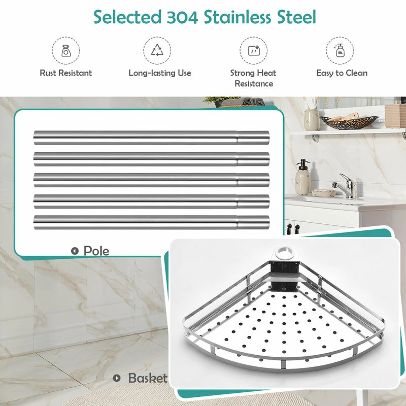 Promo โค๏ธ Costway 4-Tier Shower Corner Caddy Adjustable Bathroom Shelf 304 Stainless Steel ๐ 3 Promo โค๏ธ Costway 4-Tier Shower Corner Caddy Adjustable Bathroom Shelf 304 Stainless Steel ๐ - Image 3