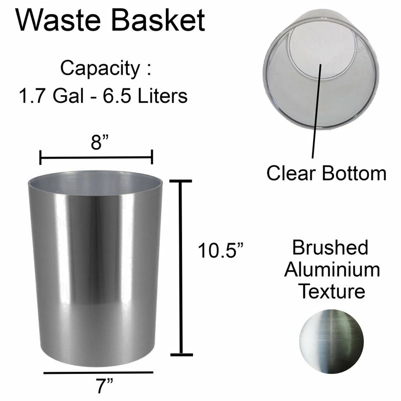 Best Sale π EVIDECO Bathroom Round Waste Basket NOUMEA Brushed Aluminum 1.7 Gal π 3 Best Sale π EVIDECO Bathroom Round Waste Basket NOUMEA Brushed Aluminum 1.7 Gal π - Image 3