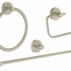 Cheapest 🛒 GROHE US Grohe Essentials Metal 27.01" 4-in-1 Bathroom Accessories Set, Brushed Nickel 🥰