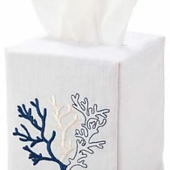Coupon 🛒 Jacaranda Living Coral Tissue Box Cover, Navy Stitching ✔️
