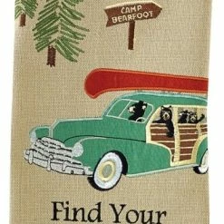 Cheap 👏 Park Designs Find Your Happy Place Camp Bearfoot Embroidered Kitchen Dish Towel 28 Inches ✔️