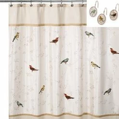 Coupon 🤩 Avanti Linens Gilded Birds Fabric Shower Curtain, 12 Deluxe Shower Hooks, Ivory 👍